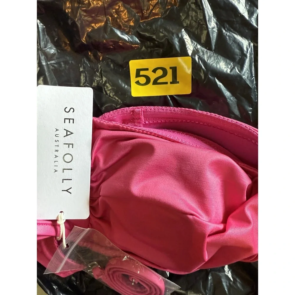 Seafolly Twist Bandeau Bikini Top Swimsuit Removable Strap Hot Pink Size 6 - Picture 10 of 10